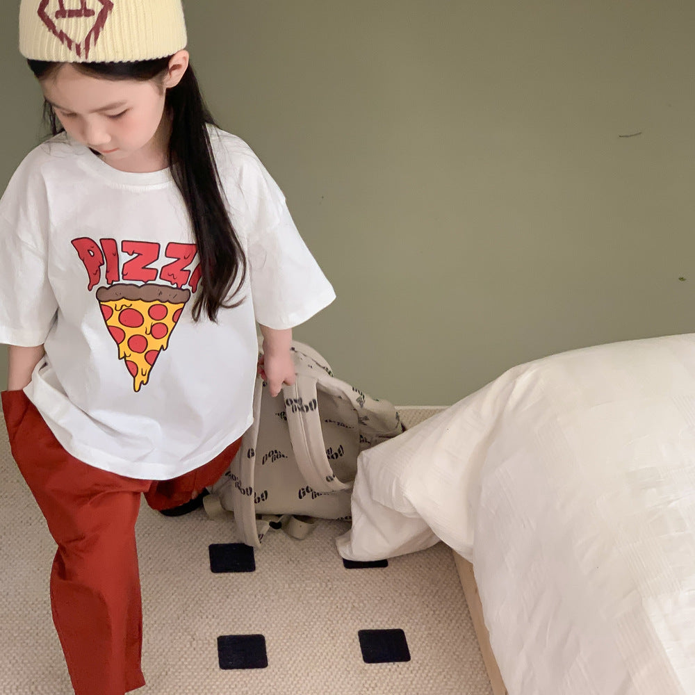 【90-150】PIZZAプリントTシャツ