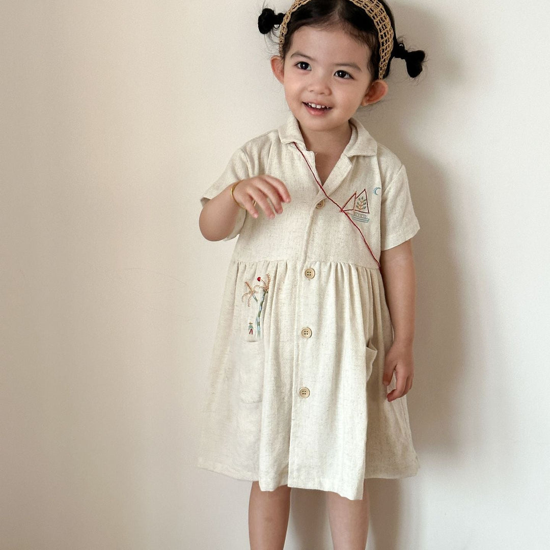 【80-150】ナチュラル半袖ワンピース