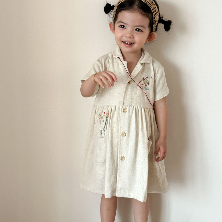 【80-150】ナチュラル半袖ワンピース