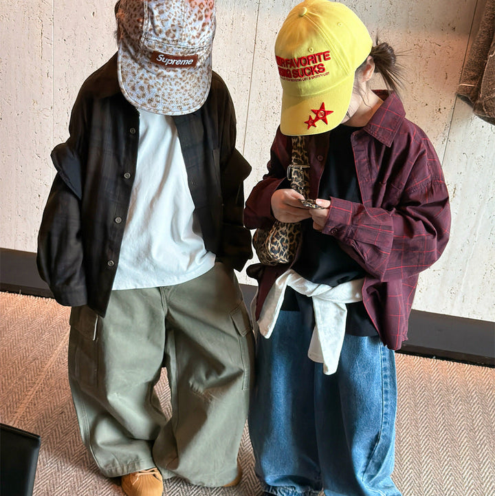 【90-150】バックロゴチェック柄シャツ