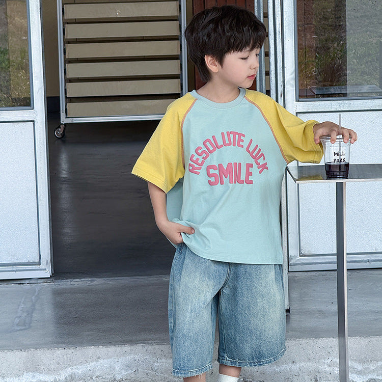 【90-150】ラグランスリーブカジュアルTシャツ