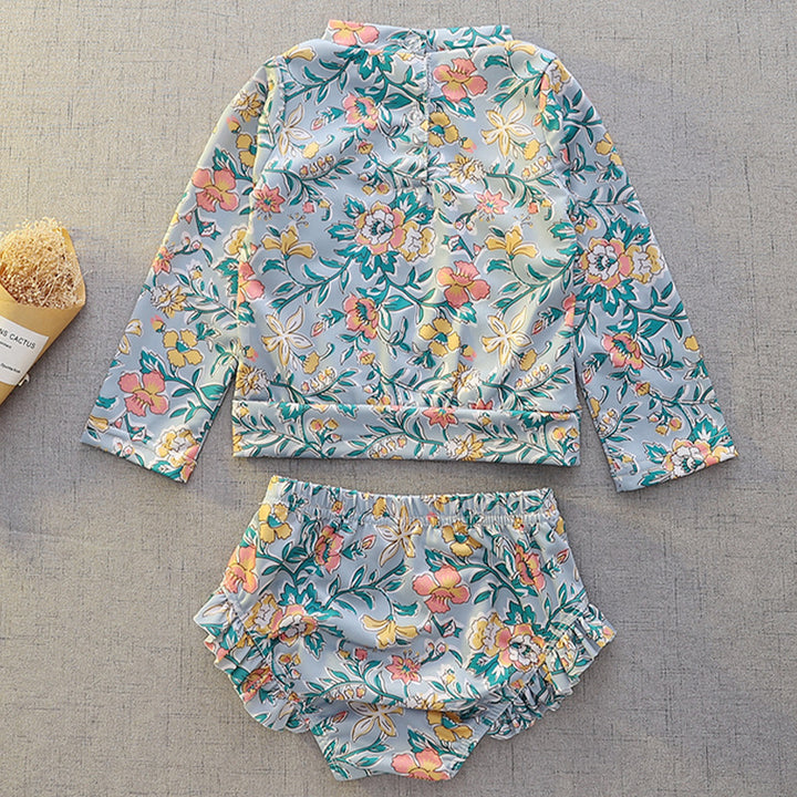 【100-140】フリルデザインパターンプリントスイムウェア