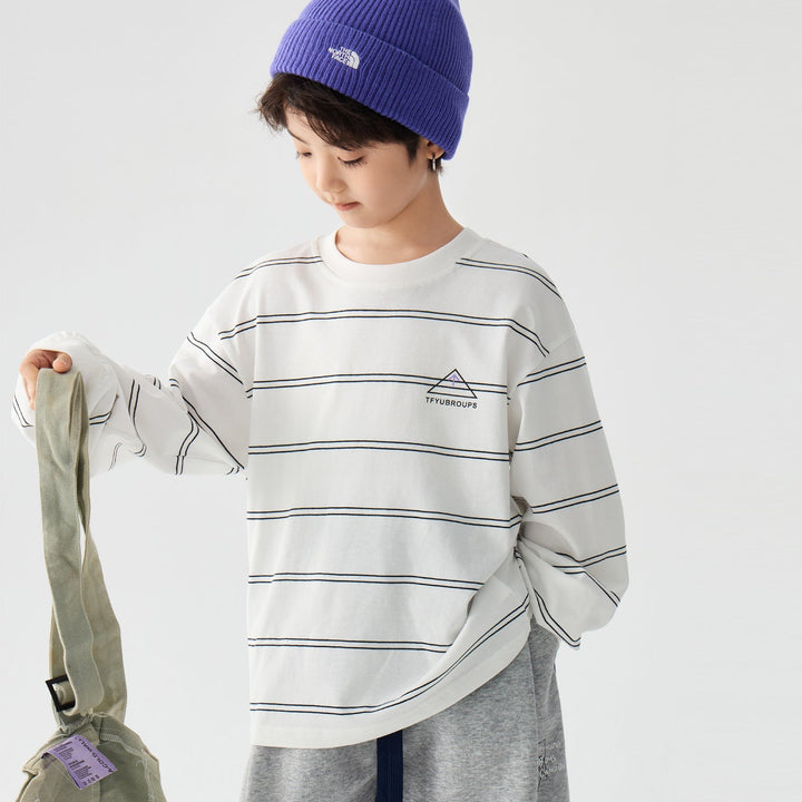 【100-150】ボーダーデザインロングTシャツ