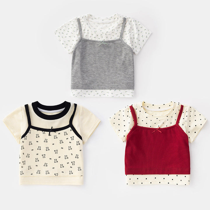 【73-110】レイヤード風半袖Tシャツ