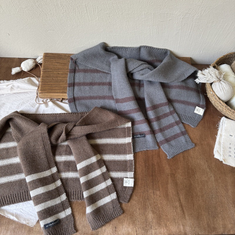 【2Y-10Y】ボーダー柄ニットショール