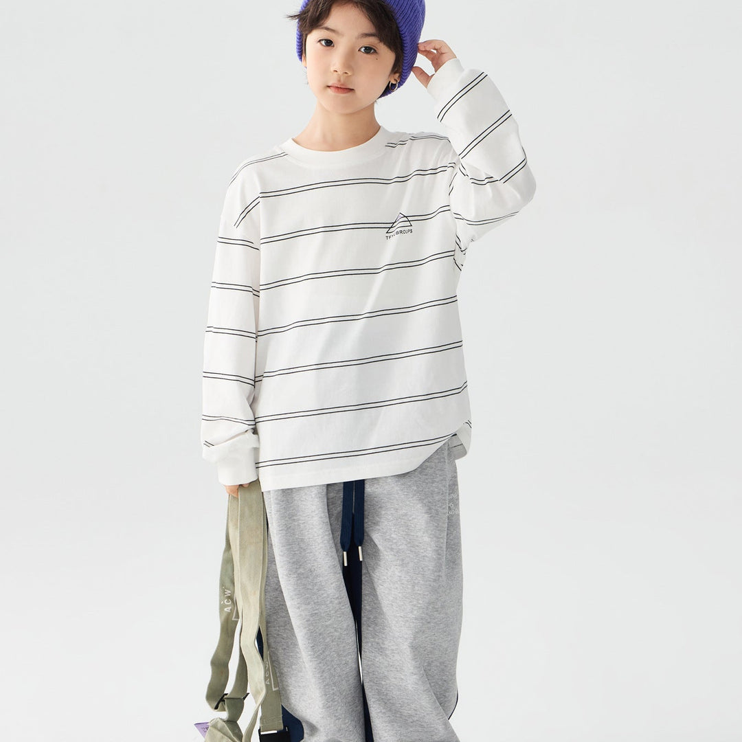 【100-150】ボーダーデザインロングTシャツ