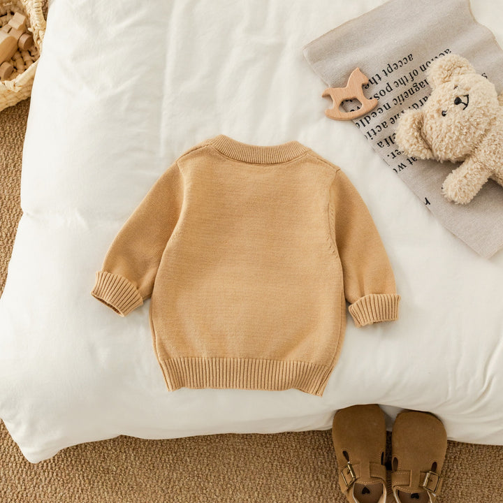 【73-100】ワンポイント刺繍ニットカーディガン