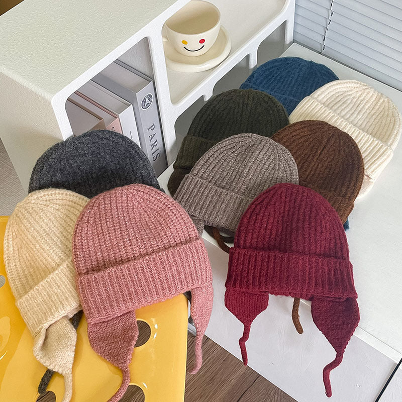【3-10歳】耳あて付きシンプルニット帽