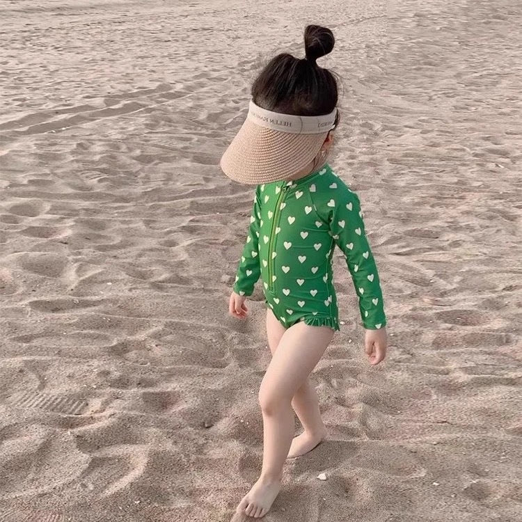 【90-150】フロントジップ総柄スイムウェア