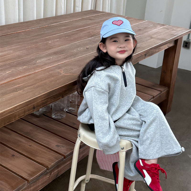 【90-140】フード付きハーフジップスウェットセットアップ