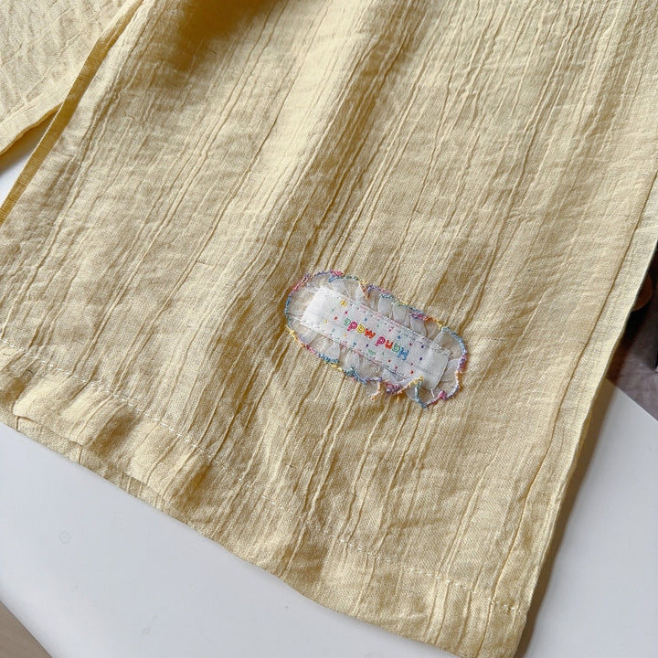【90-140】刺繍デザイントップス×レイヤード風パンツセット