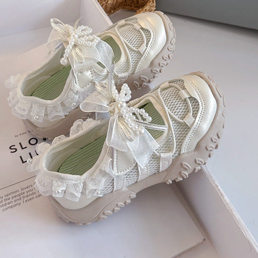【15.0-22.0】レース×リボンキュートメッシュサンダル