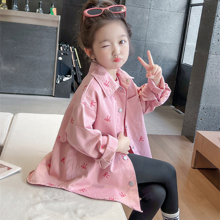 【90-140】リボン柄オーバーサイズシャツ