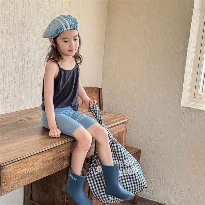 【80-130】英字ロゴデザインハーフレギンスパンツ