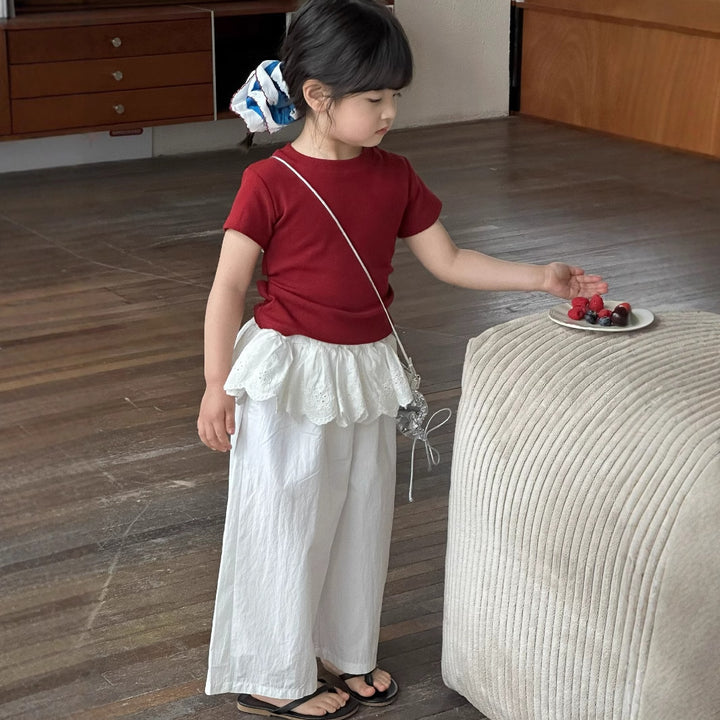 【90-140】レースレイヤード風ワイドパンツ