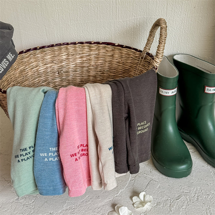 【80-130】英字ロゴデザインハーフレギンスパンツ