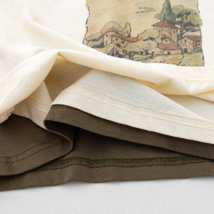 【90-130】アートプリントショート丈Tシャツ
