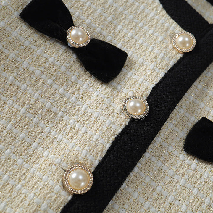 【90-140】リボン＆ボタンデザインツイード風セットアップ