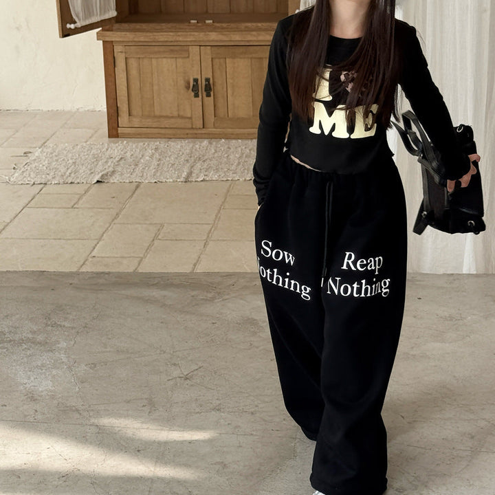 【90-150】ロゴデザイン裏起毛ロングパンツ