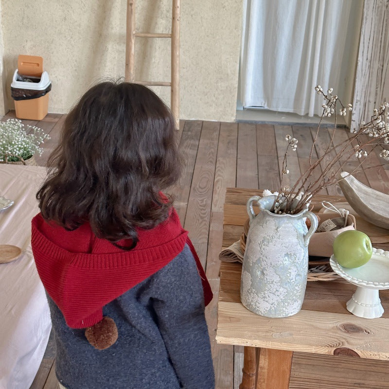 ポンポンフード付きマフラー