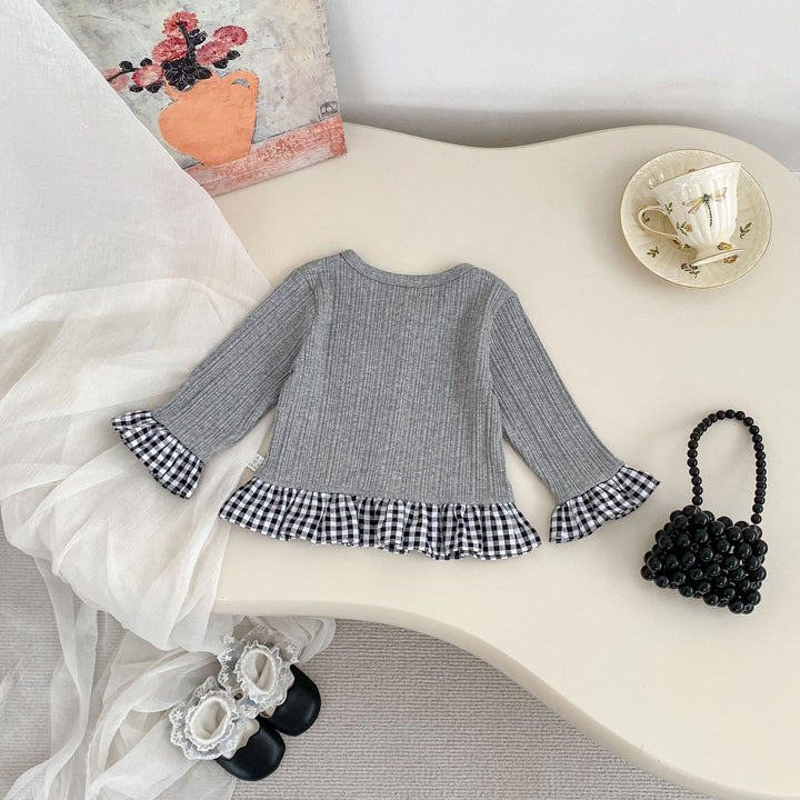 【73-120】チェック柄フリルカーディガン