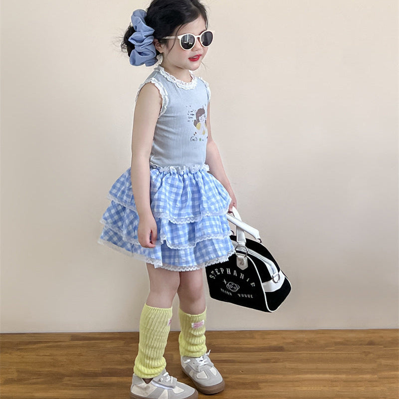 【90-140】ギンガムチェックティアードスカート