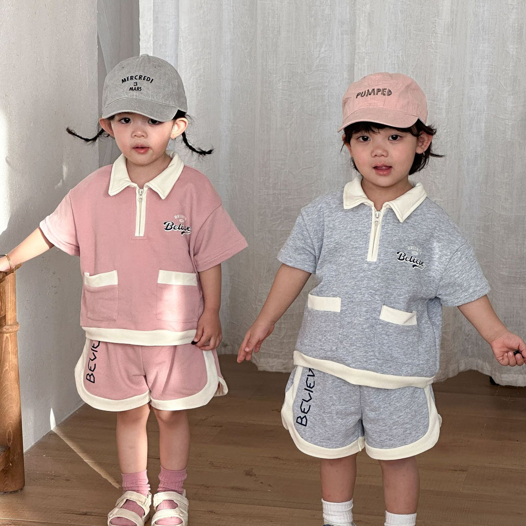 【80-150】ハーフジップ半袖セットアップ