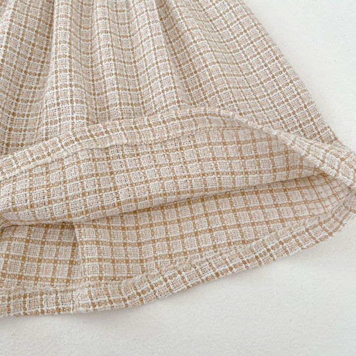 【80-130】フラワーモチーフチェック柄ワンピース