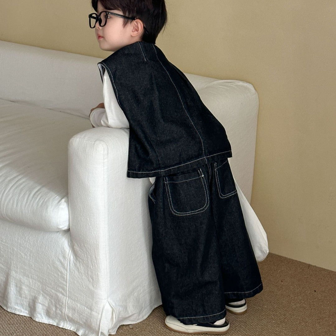 【80-150】シンプルワイドデニムパンツ