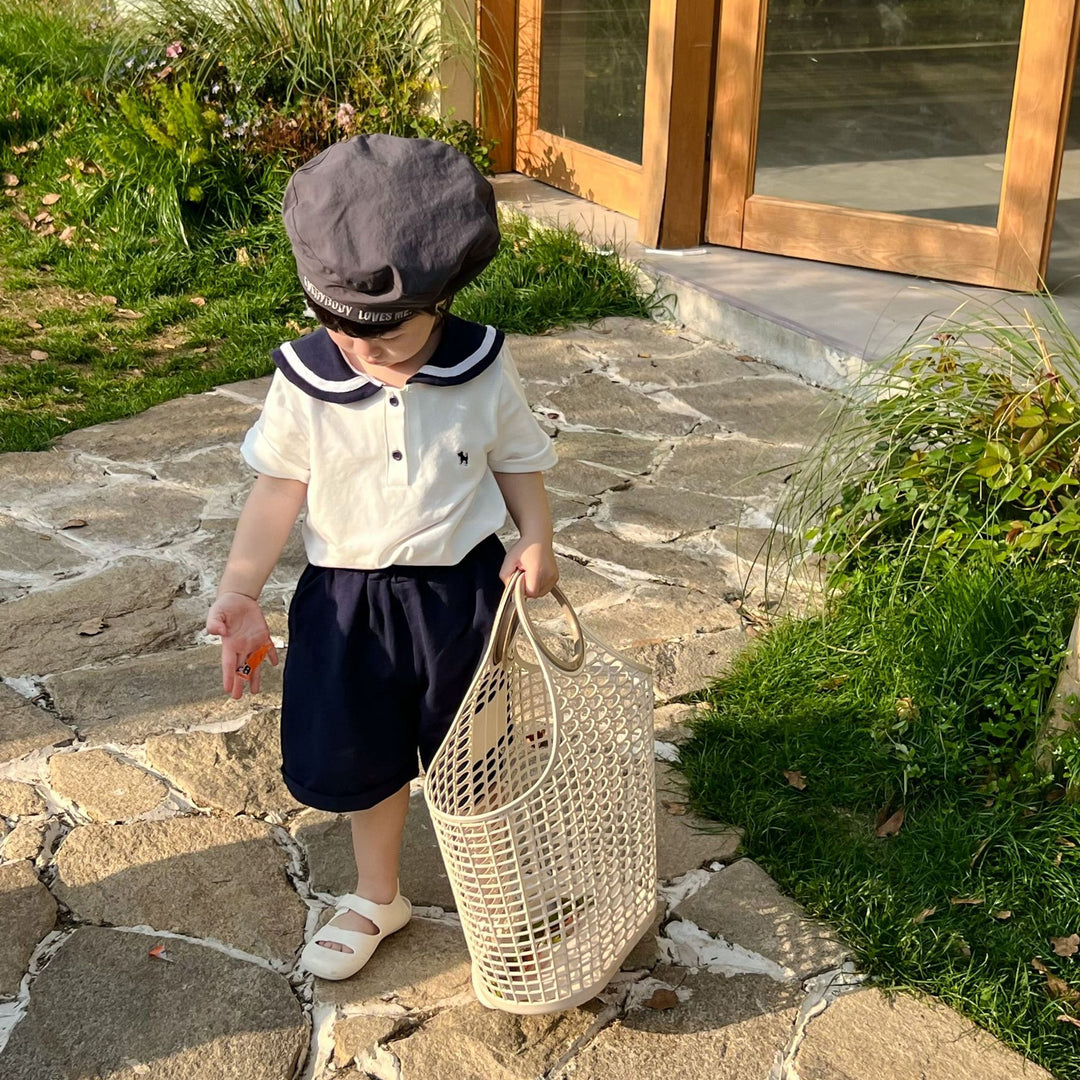 【80-140】セーラーカラートップス×ハーフパンツセット