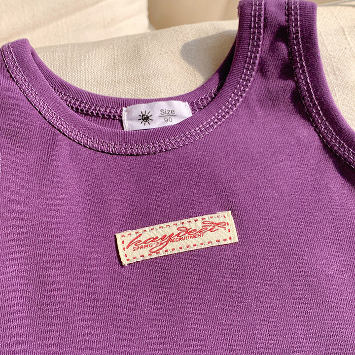 【90-150】ワンポイントワッペンノースリーブトップス