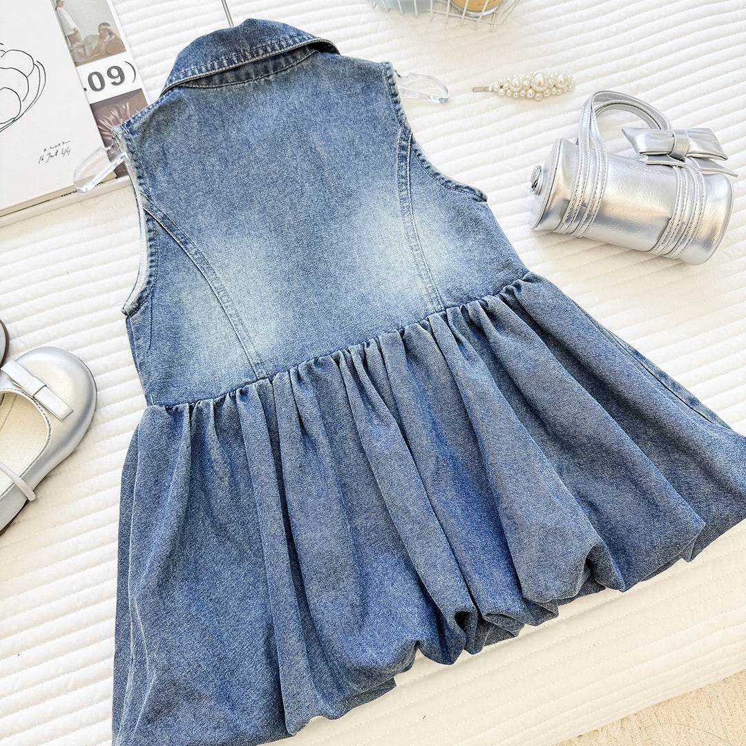 【90-150】デニムノースリーブポロワンピース