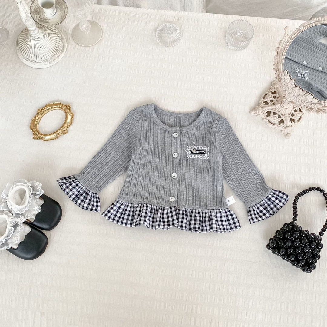 【73-120】チェック柄フリルカーディガン