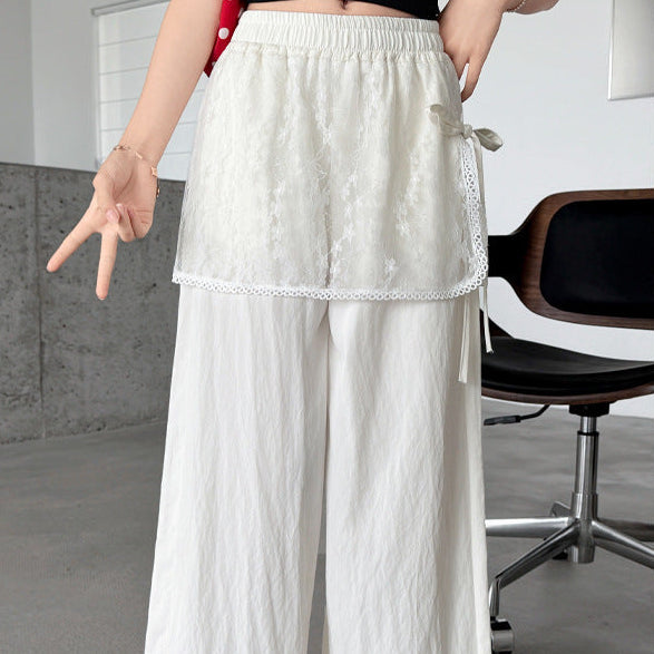 【120-150】レースレイヤード風ロングパンツ