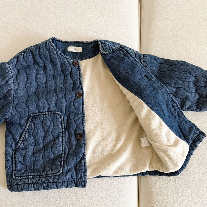 【80-150】ノーカラーキルティングデニムジャケット