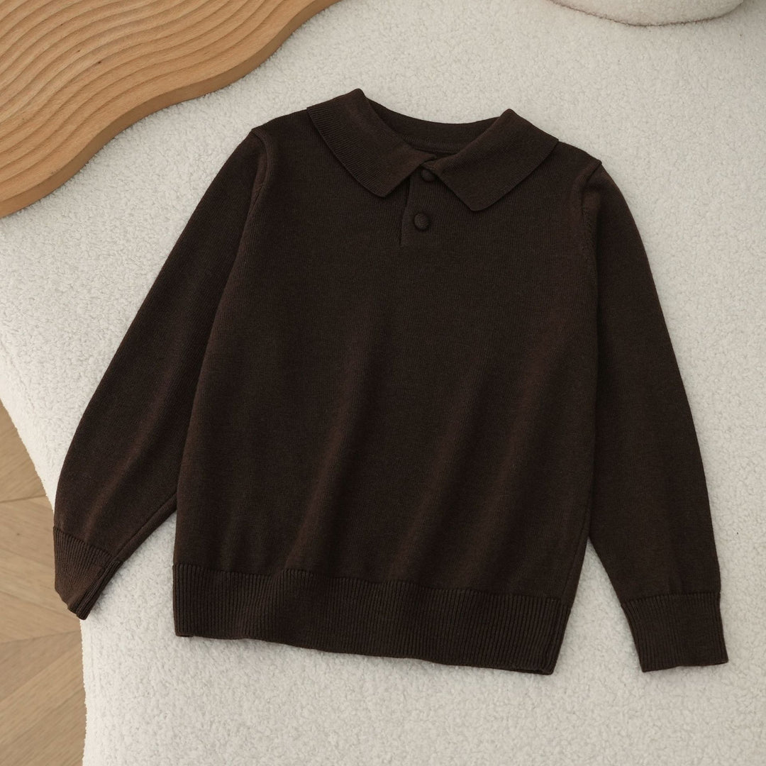 【80-150】ベーシック長袖ポロニット