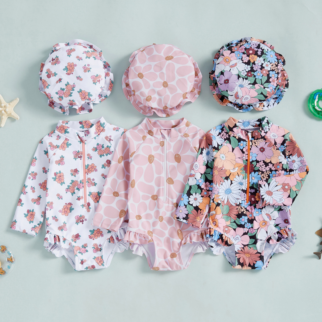 【70-100】花柄ロングスリーブスイムウェア