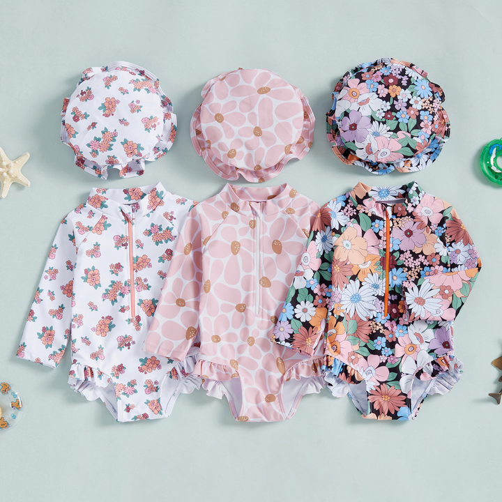 【70-100】花柄ロングスリーブスイムウェア