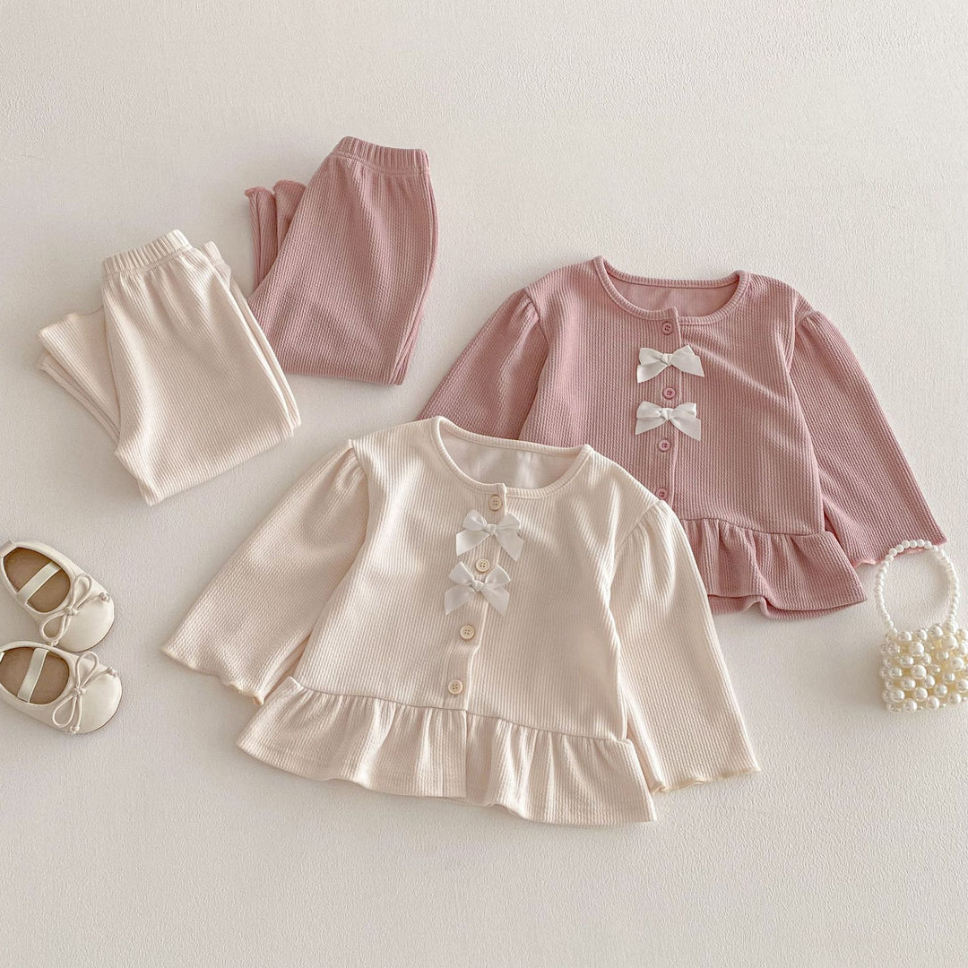 【80-130】フリルヘムカーデ×ロングパンツセット