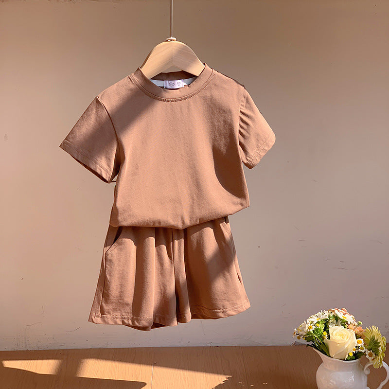 【90-150】シンプルカラーTシャツ×ハーフパンツセット