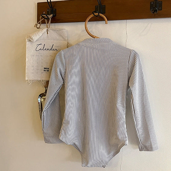 【90-140】細ストライプフリルスイムウェア