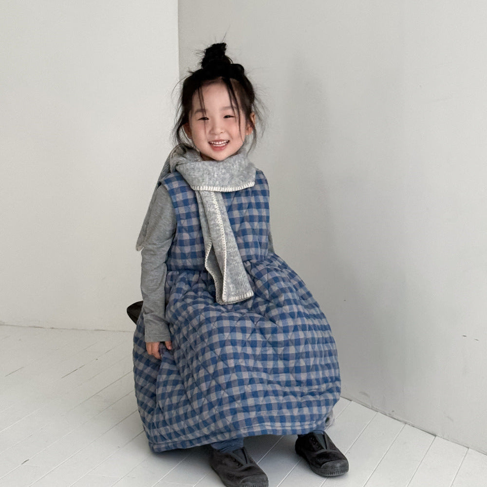 【90-150】チェック柄ノースリーブフレアワンピース