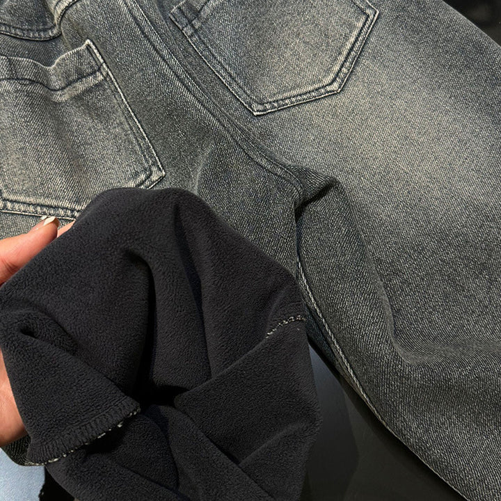 【90-140】裏起毛ワイドデニムパンツ