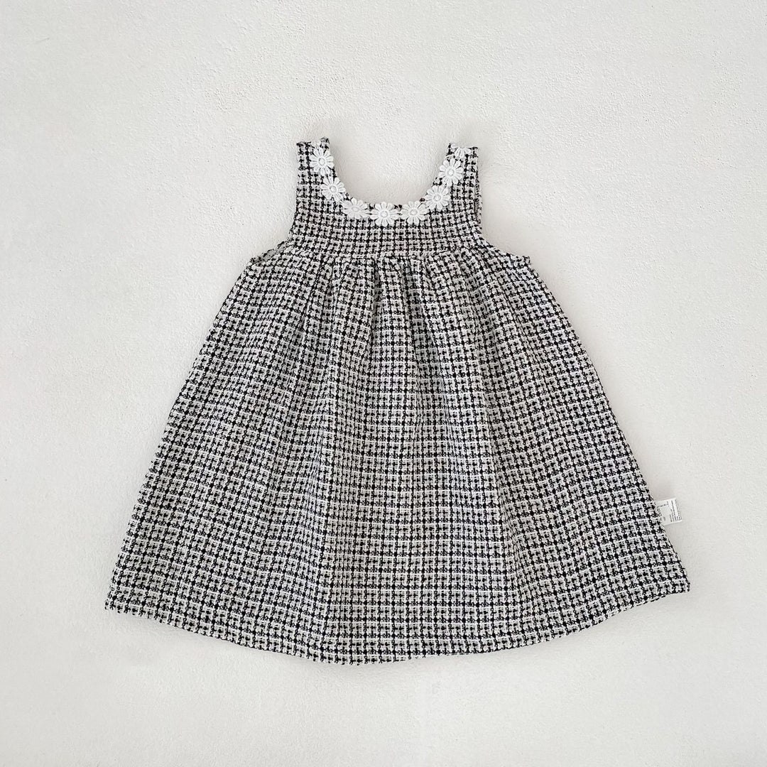 【80-130】フラワーモチーフチェック柄ワンピース