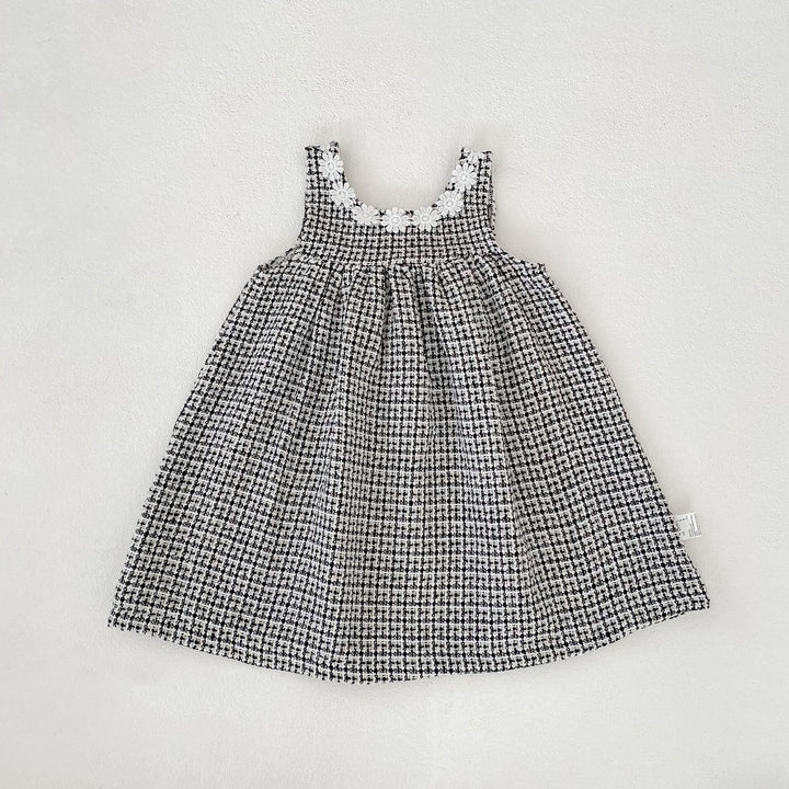 【80-130】フラワーモチーフチェック柄ワンピース