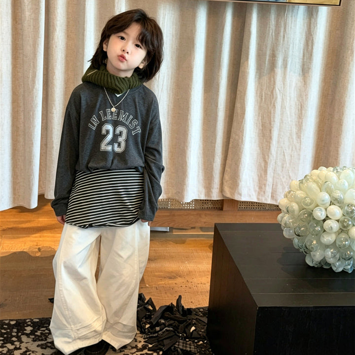 【90-150】ロゴ＆23デザイン長袖トップス
