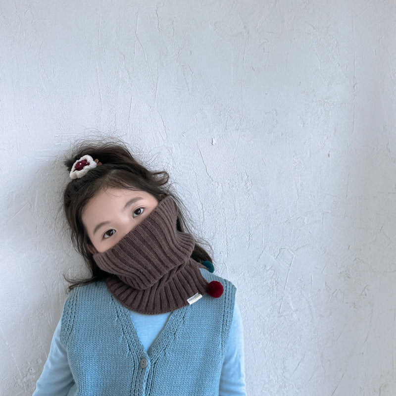ポンポン付きニットネックウォーマー