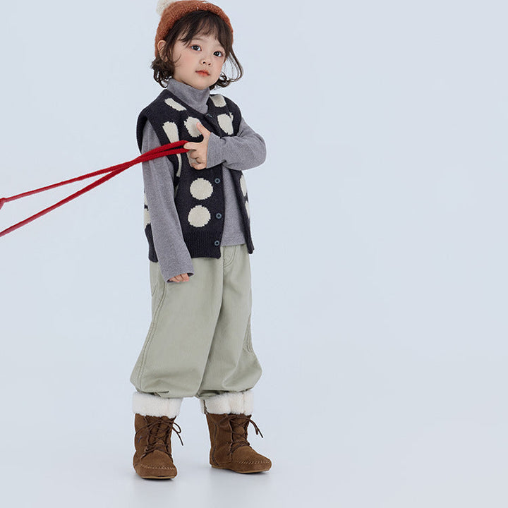 【90-150】ビッグドット柄ニットベスト