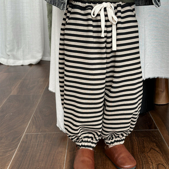 【80-140】ボーダー柄リラックスパンツ