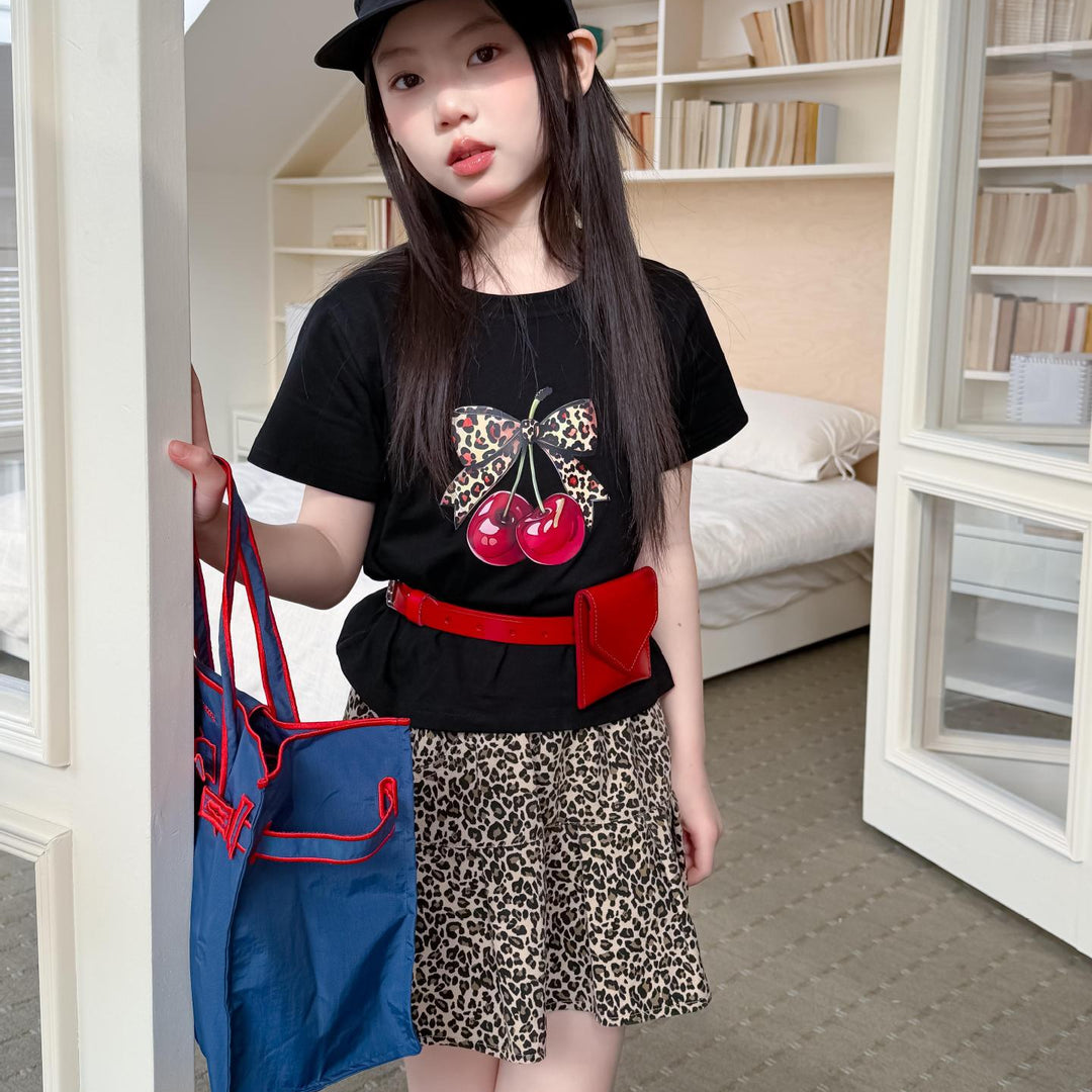 【100-150】リボン＆cherryデザインＴシャツ